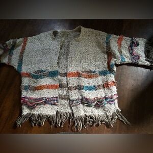 Multicolor Fringe Sweater 3/4 length sleeves